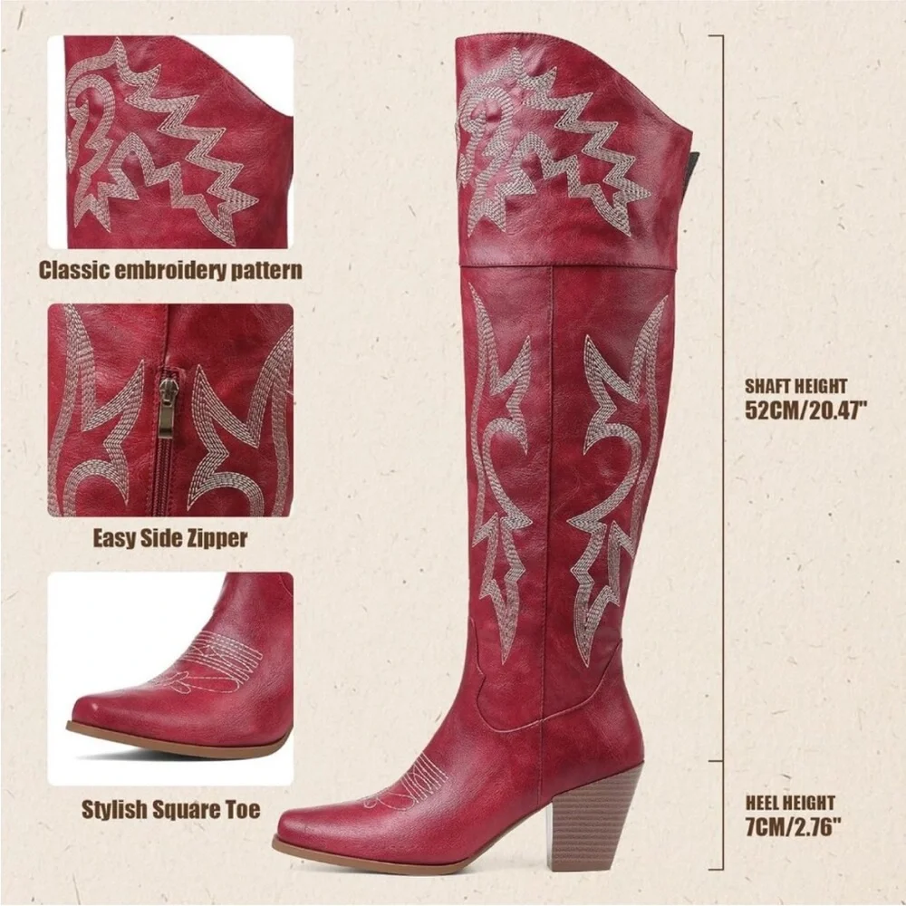 Elegant Red Heeled Boots for Women - Picture 5 of 13